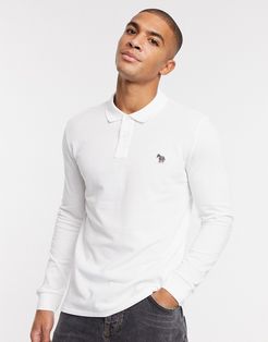 slim fit long sleeve zebra logo polo in white