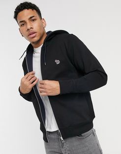 zebra logo zip through hoodie in black