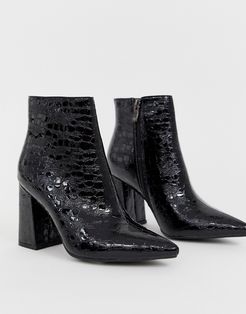Hollie black mock croc heeled ankle boots