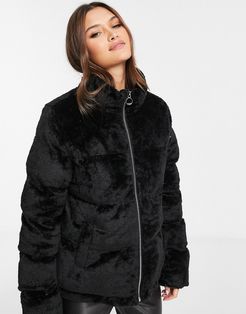 faux fur puffer jacket in black