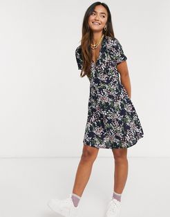 floral print mini dress-Navy