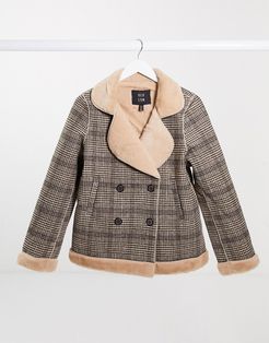 fur lined plaid jacket-Multi