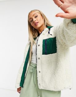 oversized teddy jacket with paneling in cream