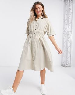 shirt midi dress in stone-Neutral