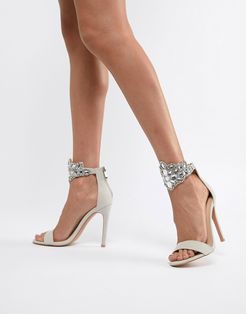 Emebellished Heeled Sandals-Gray