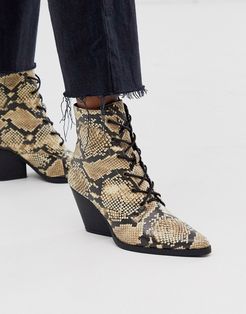 lace up western ankle boots-Multi