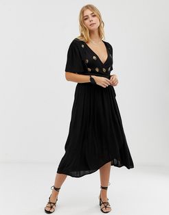 A Touch Of Gold embroidered maxi wrap dress-Black