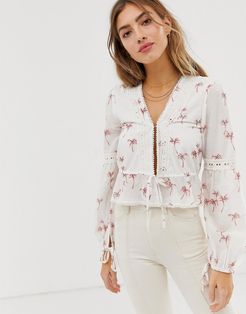 Rahi Staycation palm print drawstring top-White