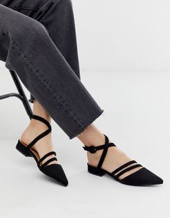 Adorn black strappy flat shoes