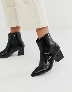 Amisha black croc effect patent ankle boots