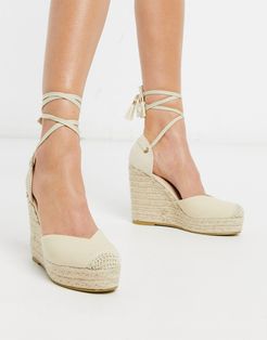 Dorian ankle tie espadrilles in natural canvas-Beige