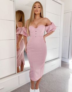 London bardot midi dress in pink