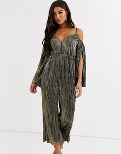 London off shoulder jumpsuit-Brown