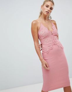 London scallop place bodice midi dress-Pink