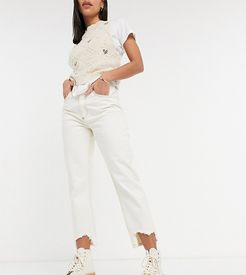 inspired 91 mom jean with destroyed hems in ecru-Cream