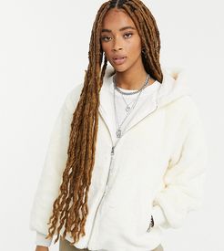 Inspired cropped jacket in cream faux fur-White