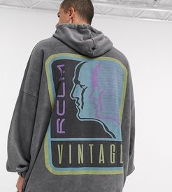 inspired hoodie with back face print in washed charcoal-Grey