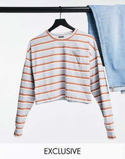 inspired long sleeve cropped pocket t-shirt in stripe-Multi