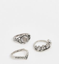inspired ring pack with stone detail-Silver