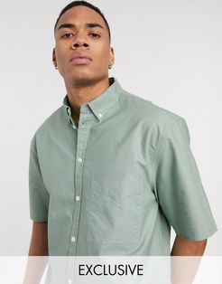 inspired short sleeve shirt in sage green-Brown