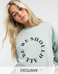 Inspired sweatshirt with circle slogan print in green