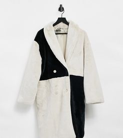 Inspired unisex fur coat in black and cream patchwork-Multi