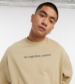 inspired unisex slogan sweatshirt in khaki-Green
