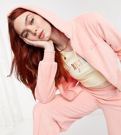 inspired zip front hoodie in terrycloth in pink