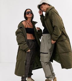 long puffer jacket in khaki-Green