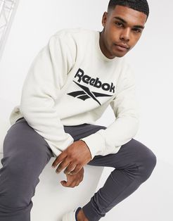 Classics premium washed sweatshirt with vector embroidery in cream-White