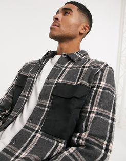 check print double pocket shirt in gray