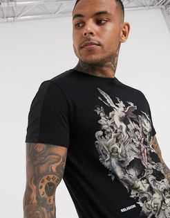 cherub skull print t-shirt with sleeve detail in black