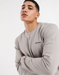 crew neck embossed logo sweatshirt in taupe-Neutral