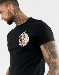 muscle fit t-shirt with praying skeleton embroidery-Black