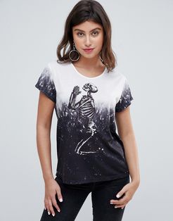 praying skeleton dip dye oversized t-shirt-Grey