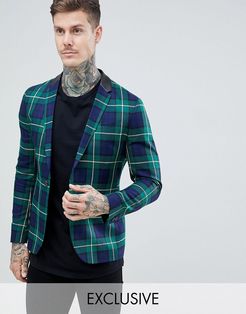 Skinny Suit Jacket in Check-Green