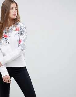 Floral Print Crew Neck Sweatshirt-White