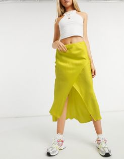 bias satin midi skirt in yellow