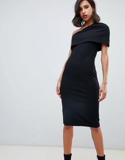 bodycon midi dress with one shoulder in black