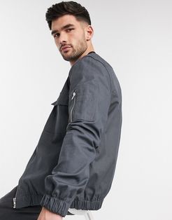 bomber with pockets in gray ripstop-Grey