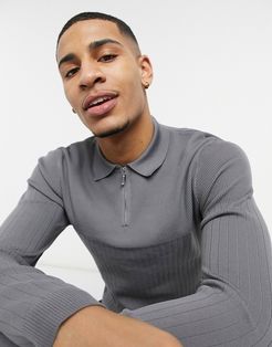 long sleeve knitted polo in gray-Grey