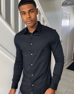 long sleeve muscle poplin shirt in black