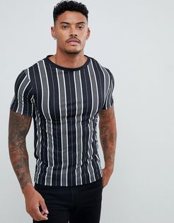 muscle fit crew neck t-shirt with stripes in black