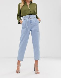 paperbag waist jeans in light wash-Blues