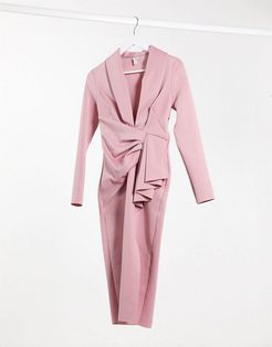 plunge drape bodycon midi dress in pink-White