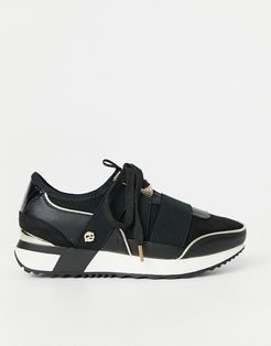 pull on lace up runner sneakers in black