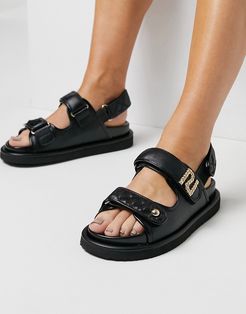quilted sporty flat sandals in black