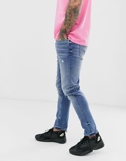 recycled slim denim jeans in mid blue-Blues