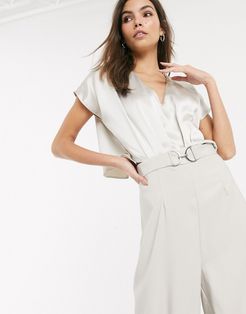 satin cape sleeve jumpsuit in stone-Neutral