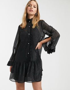 smock dress with frills in black